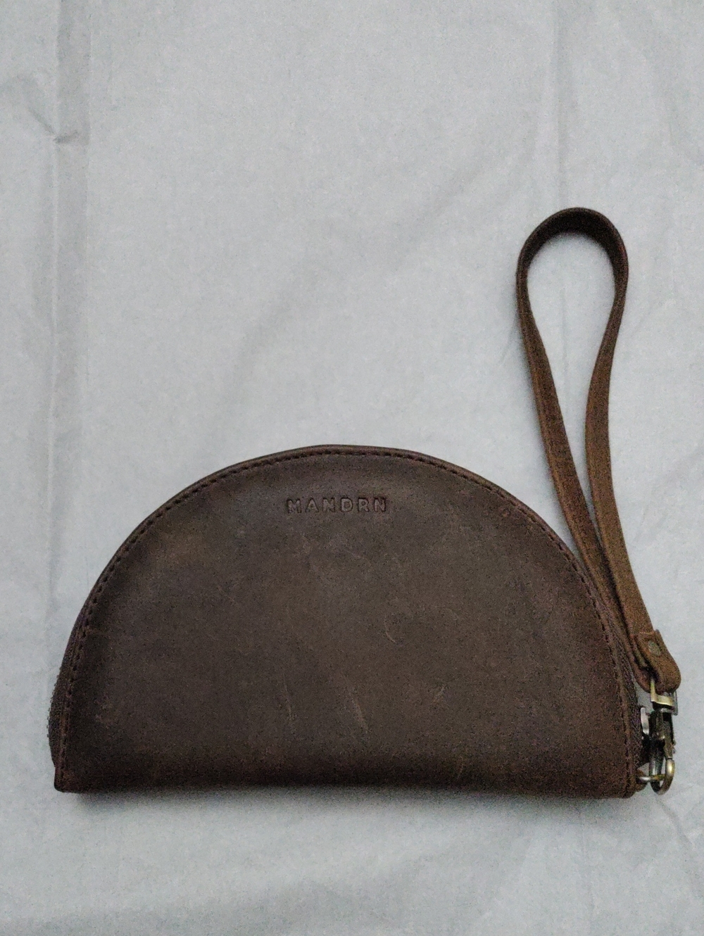 MANDRN Brown Half-Moon Leather Wristlet